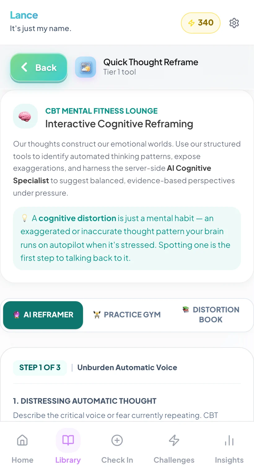 The AI CBT Reframer tool