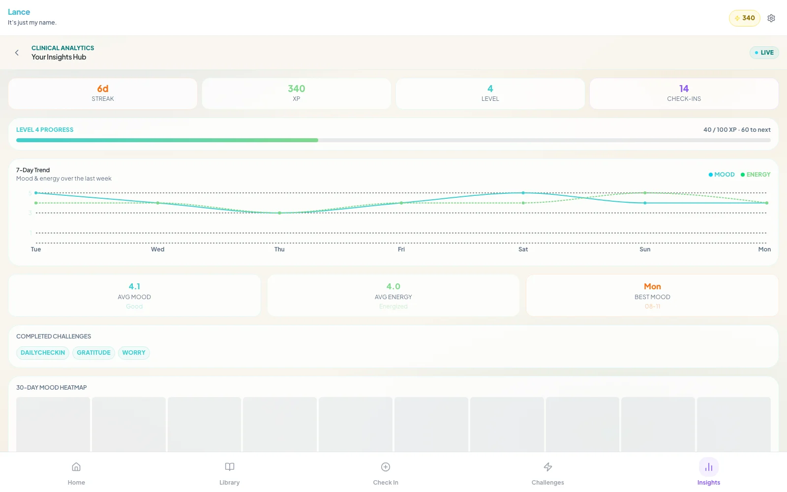 The Insights Hub — Share with Your Therapist, with a therapist email field and a personal archive export the client owns